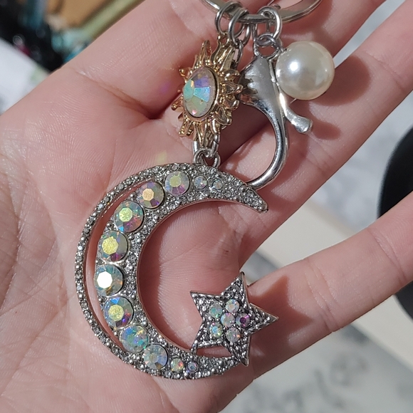 Iridescent Rhinestone Moon Keychain - Picture 3 of 6